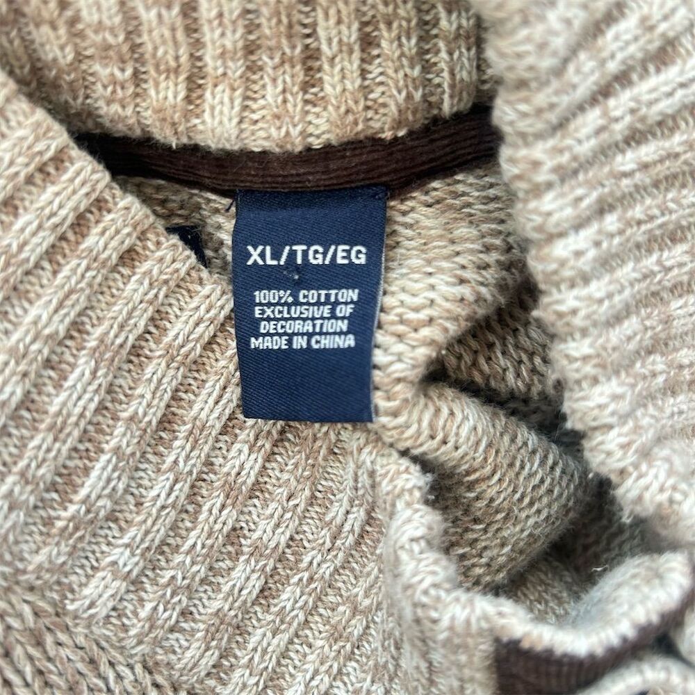 Chaps Men's  Size XL Beige Knit Pullover Sweater with Elbow Patches - Picture 4 of 6